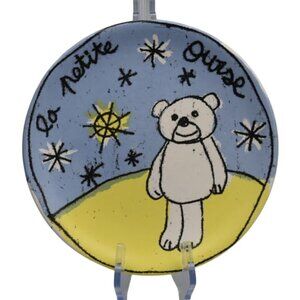 La Corbeille 100Drine Ceramic Plate La Petite Ourse Bear 8" France Yellow Blue